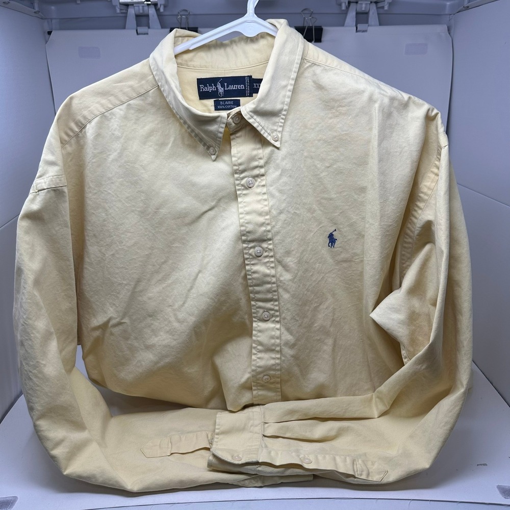 Ralph Lauren Button Down Men XXL Yellow Blaire Cotton Long Sleeve Pony Logo